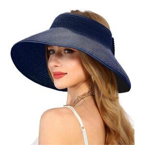Womens Beach Straw Sun Hats Navy